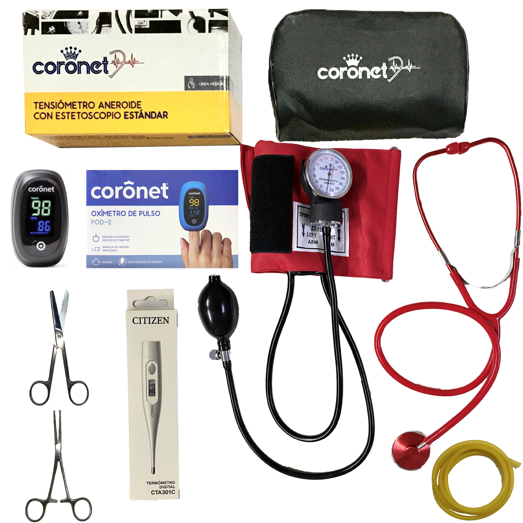 Coronet Kit / Set De Enfermeria Super Completo Colores Con Oximetro (Rojo)